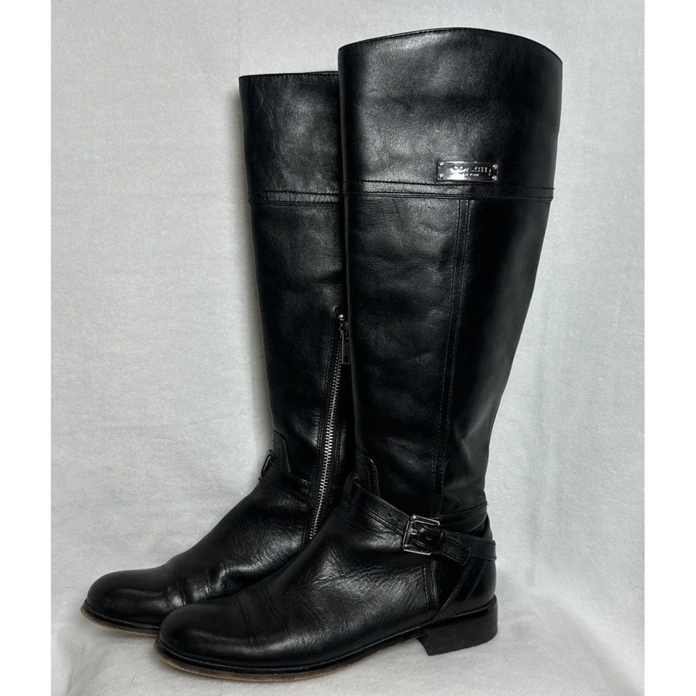 COACH-Micha Black Leather Knee High Riding Boots Size 6B